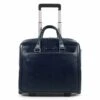 Piquadro Trolley Azul Cuadrado De 2 Ruedas De Cuero Con Compartimento Para El Portátil De 36 Cm