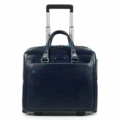 Piquadro Trolley Azul Cuadrado De 2 Ruedas De Cuero Con Compartimento Para El Portátil De 36 Cm