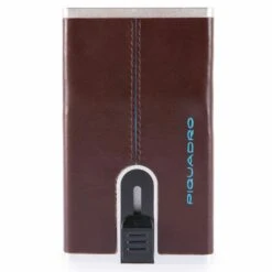 Piquadro Estuche Cuadrado Azul Para Tarjetas De Crédito De Cuero RFID 6 Cm