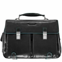 Piquadro Maletín Cuadrado Azul De Cuero Con Compartimento Para El Portátil De 43 Cm